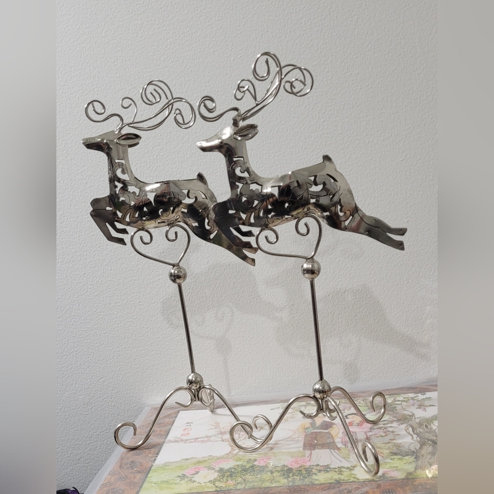 Metal silver reindeer candle holders set 2 pcs. - Picture 12 of 17